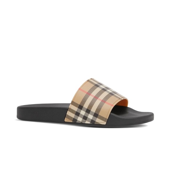 Burberry Beige and Black Check Slides - Picture 4 of 14